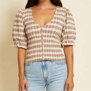 Nation LTD Laila Tee in Brown and Cream Gingham